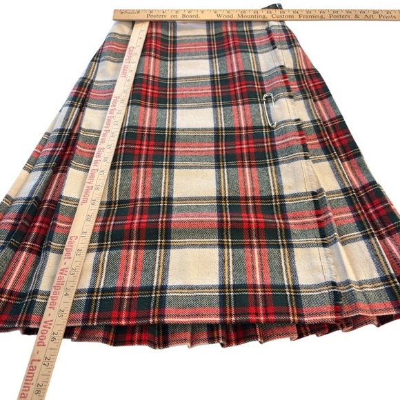 VTG Post O'Horn Scottish Wool Blend Skirt Plaid Wrap Kilt Pleated Size 6 Fringe - Picture 9 of 13